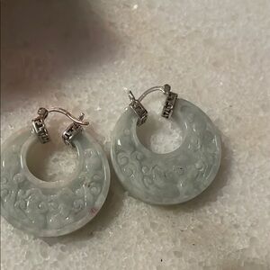 Elegant Silver Jade Hoop Earrings